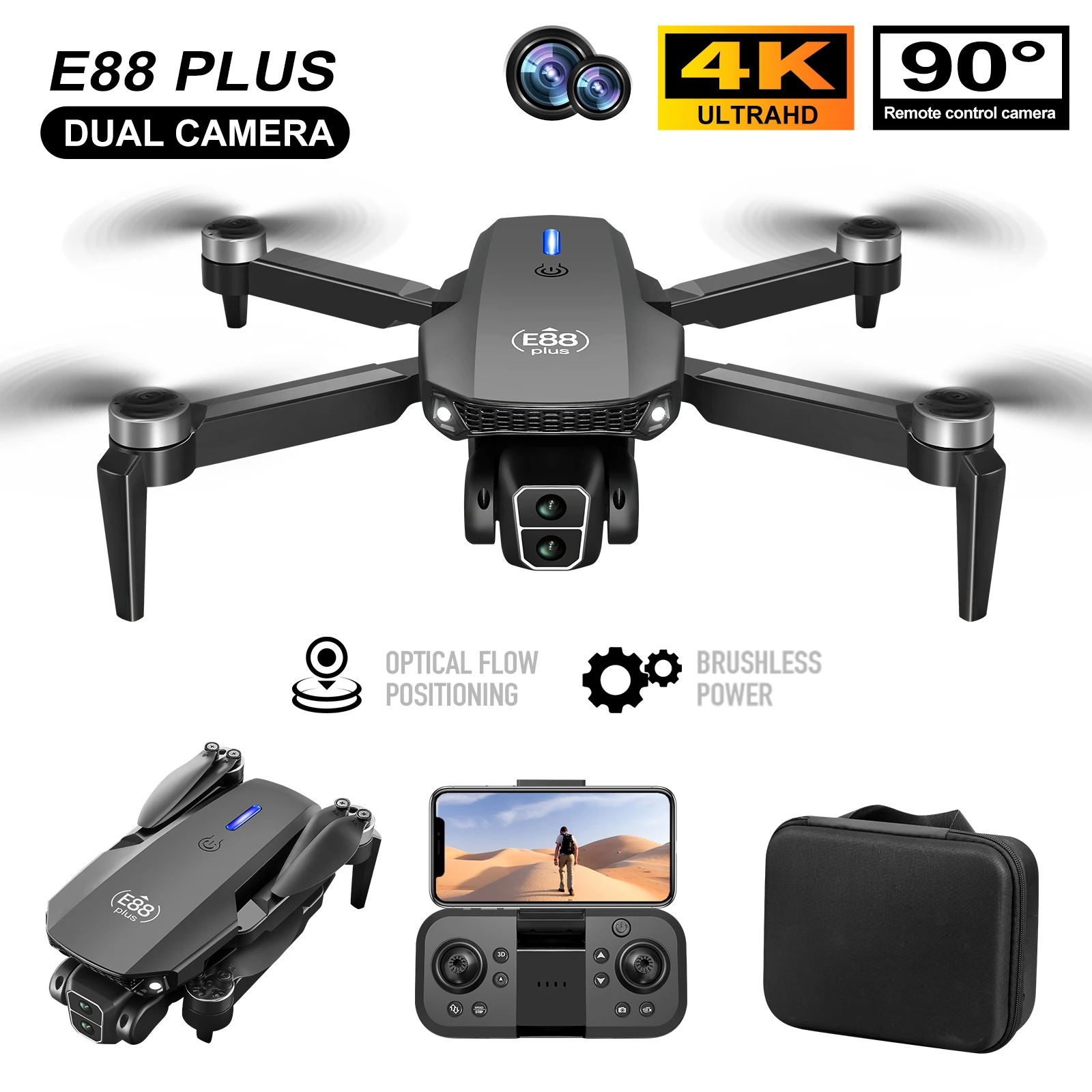 โดรนโดรน E88 Plus ใหม่: 90 °   - Rc Helicopter Electric บทวิจารณ์และราคา